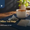 Office mug, removed tea bag and plain packets