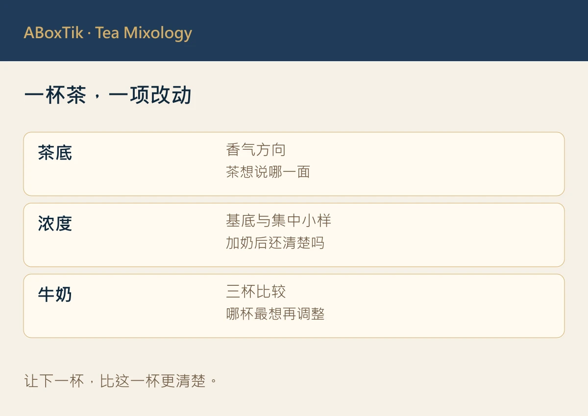 乌龙茶拿铁设计指南:茶汤浓度与牛奶比例 - ABoxTik 一盒精品 3 三杯乌龙茶拿铁小样比较卡