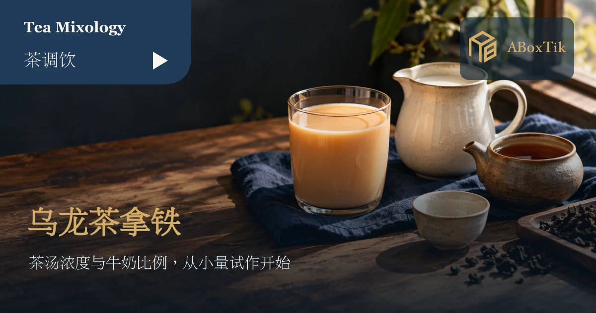 乌龙茶拿铁设计指南:茶汤浓度与牛奶比例 - ABoxTik 一盒精品 1 乌龙茶拿铁、牛奶壶与茶壶的木桌情境