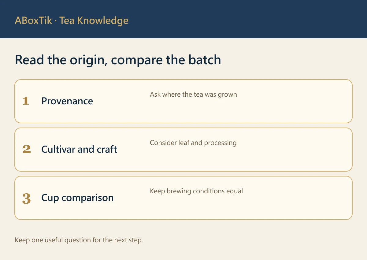 Three checks for Oriental Beauty: provenance, cultivar and craft, and cup comparison