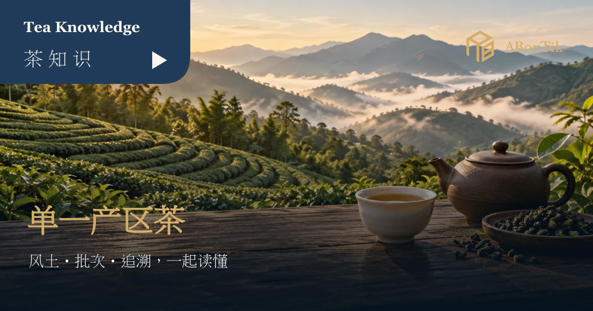 晨光中山坡茶园前的陶壶、茶汤与乾茶