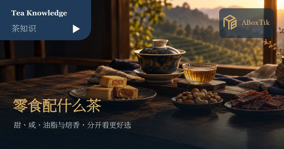 糕饼、坚果与肉乾旁的乌龙茶茶席