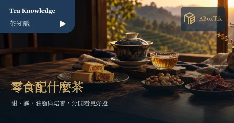 糕餅、堅果與肉乾旁的烏龍茶茶席