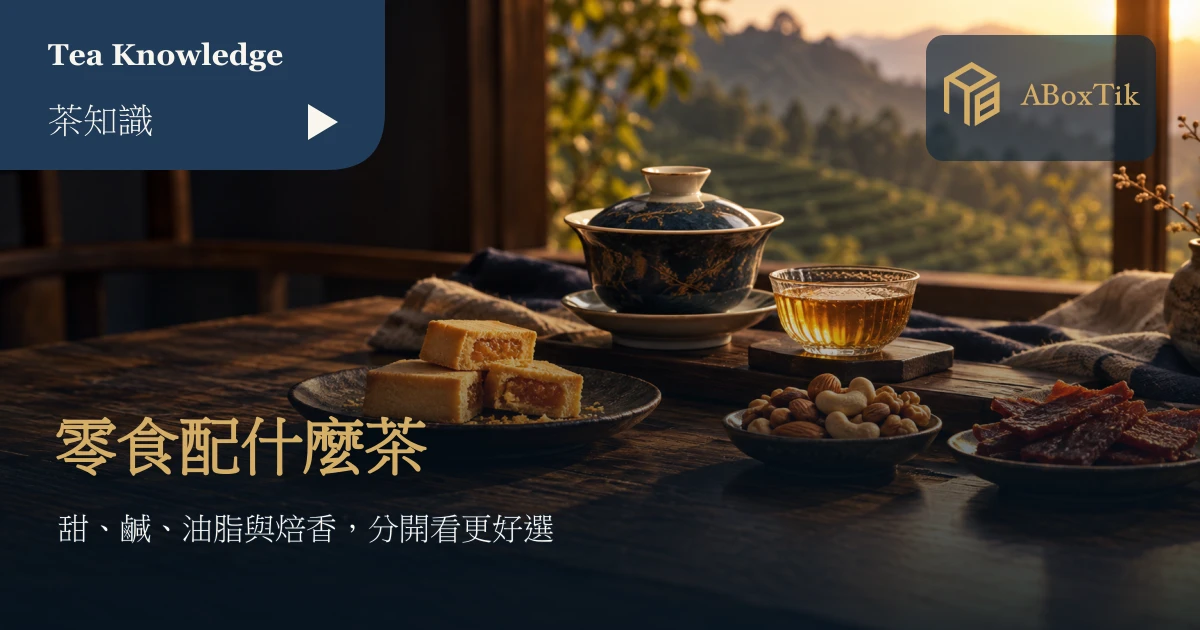 糕餅、堅果與肉乾旁的烏龍茶茶席