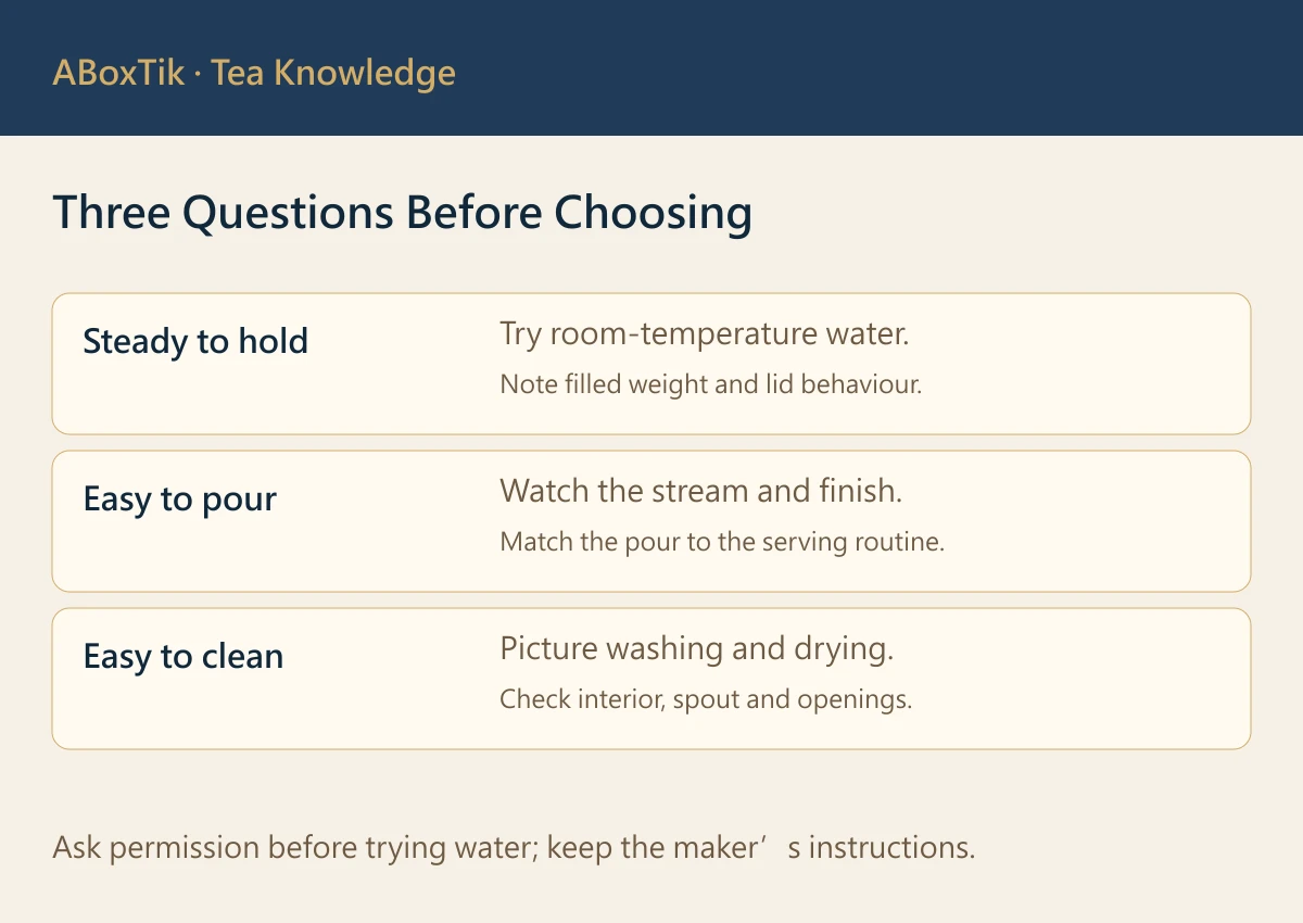 Three teaware questions: steady grip, comfortable pour and accessible cleaning