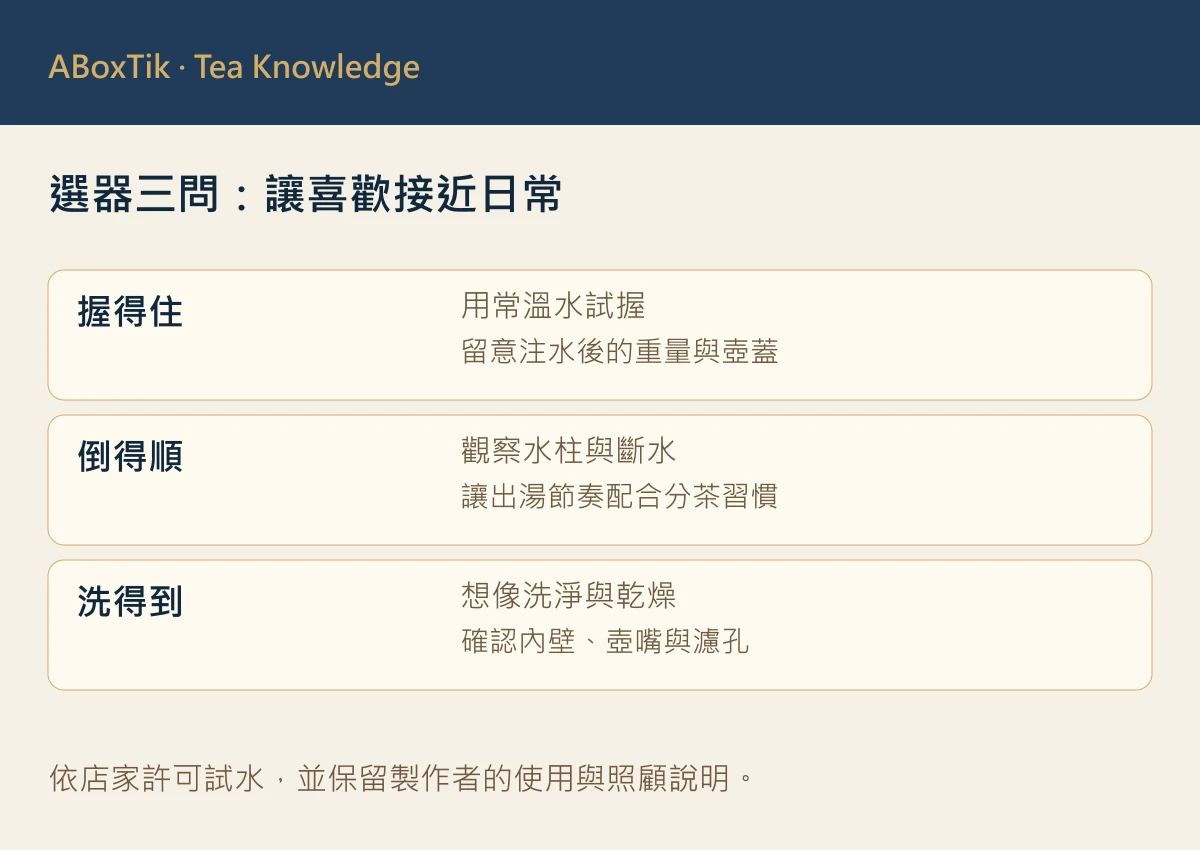 選茶器的握持、出水與清潔三問圖解