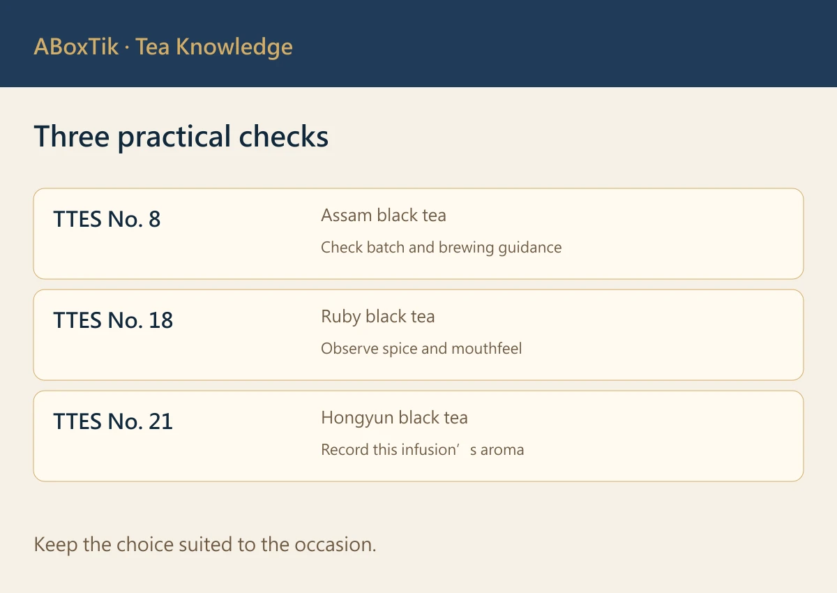 Three practical checks: TTES No. 8, TTES No. 18, TTES No. 21