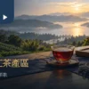 木桌上的紅茶與遠方日月潭湖景