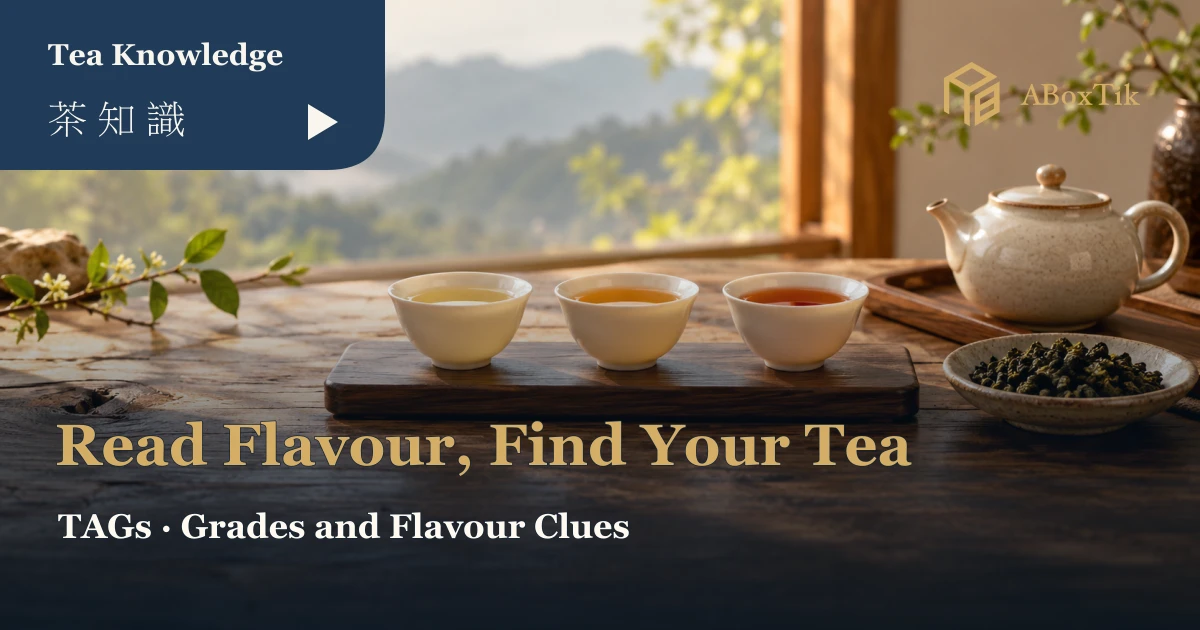 TAGs Taiwan Tea Explained: Grading and Flavour Wheels - ABoxTik 一盒精品 1 Three cups with different tea liquor colours and a teapot on a warm window-side tasting table