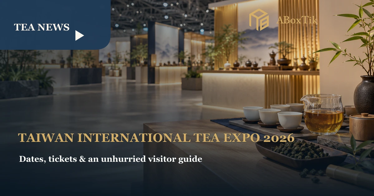 Taiwan International Tea Expo 2026: Dates, Tickets and Visitor Guide - ABoxTik 一盒精品 1 A quiet indoor tea-expo setting with white cups and warm exhibition light