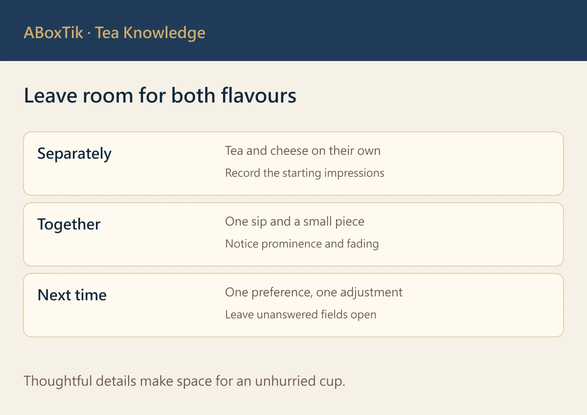 Taiwan tea and cheese pairing notes for separate tastes, combined impressions and a next adjustment