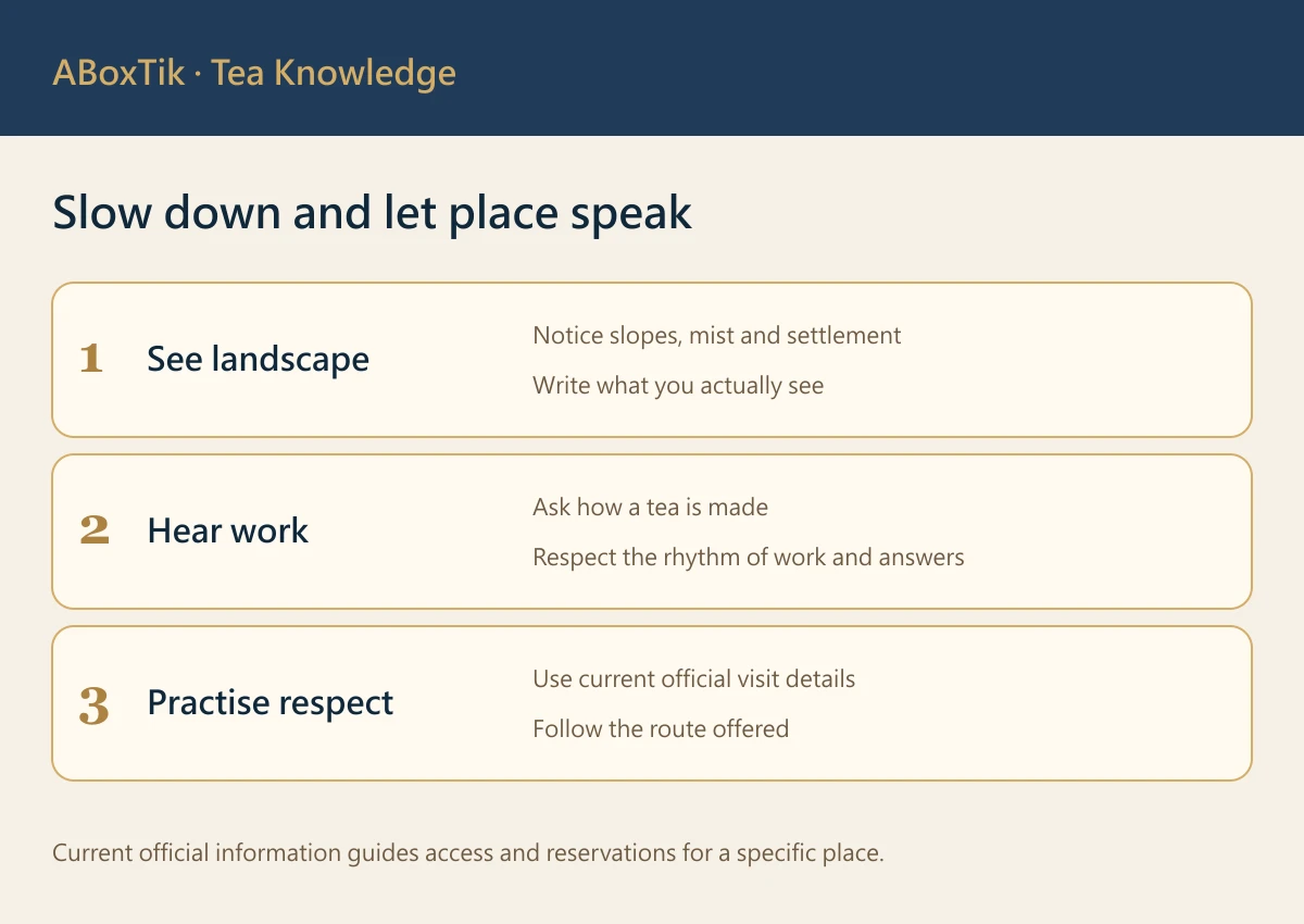 Taiwan tea-region landscape, tea garden and travel notebook observation card