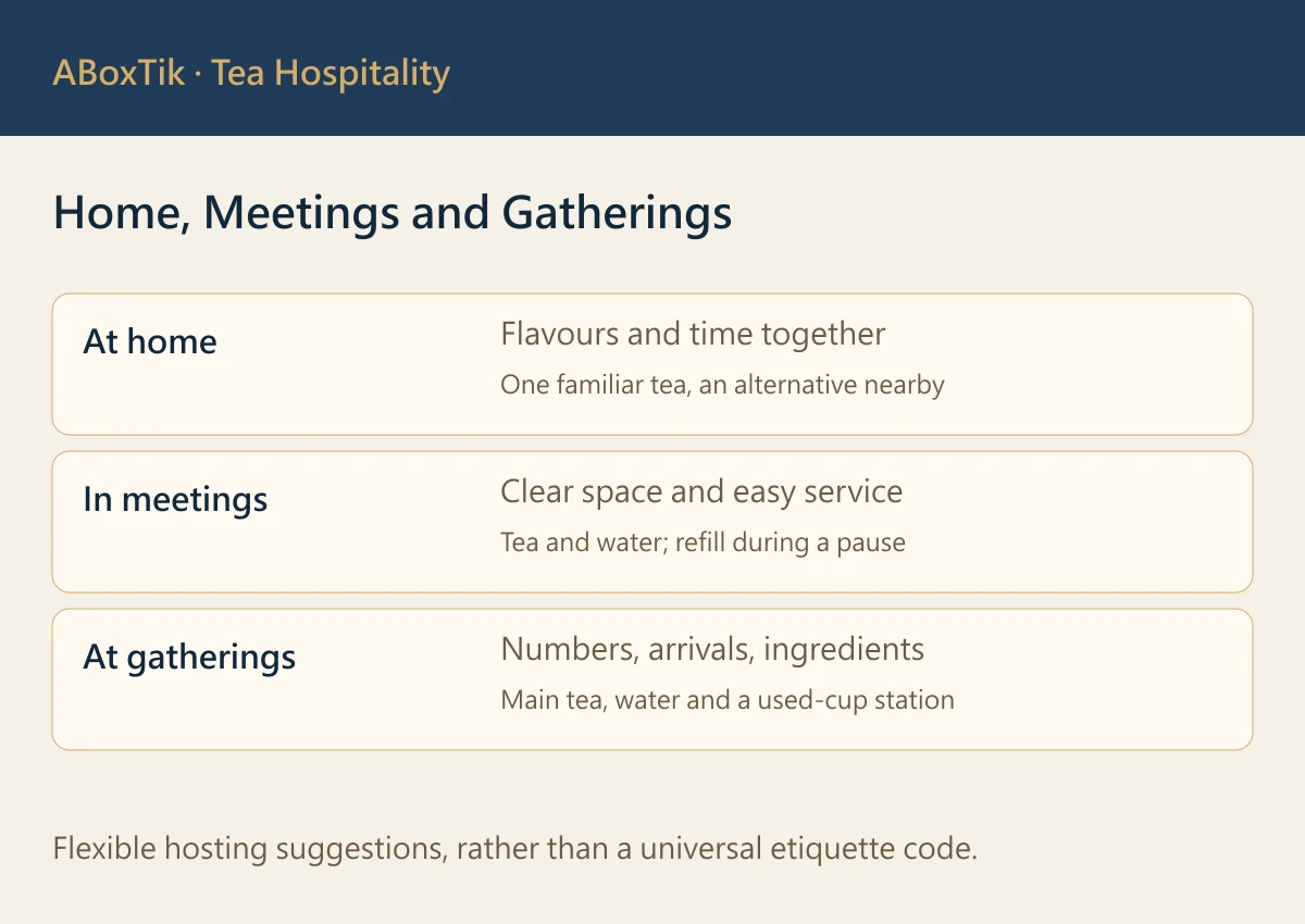 Hosting comparison diagram for home visits, meetings and gatherings with preparation priorities