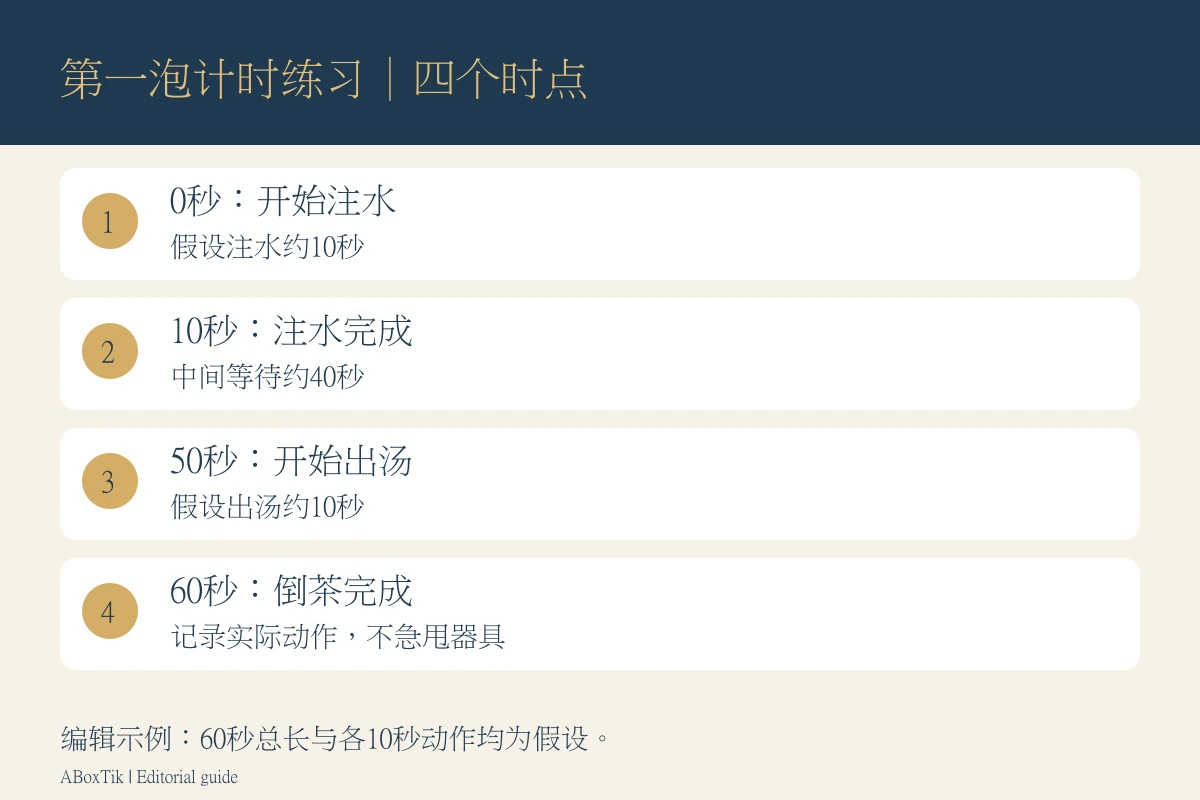 第一泡要多久?台湾茶浸泡时间与调整公式 - ABoxTik 一盒精品 2 台湾茶浸泡时间的计时练习:注水、等待、开始出汤与倒完四个时点