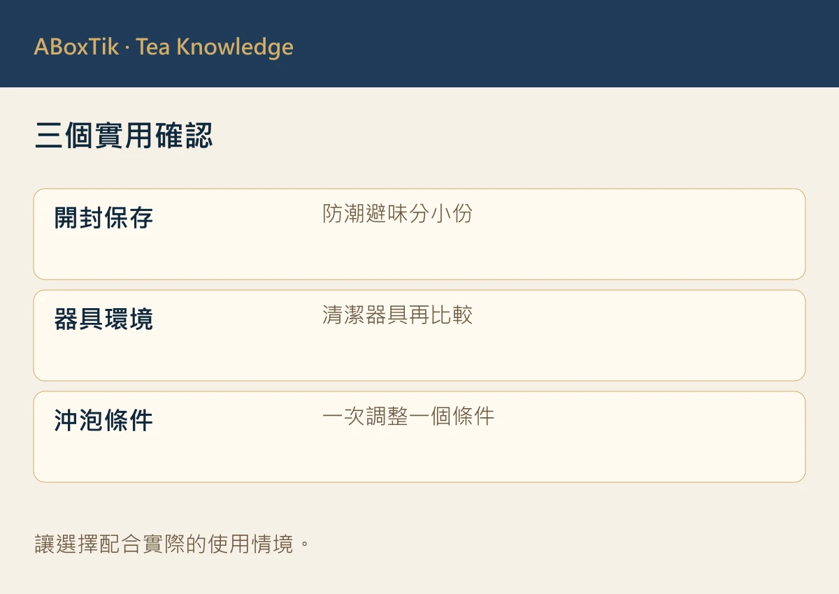 茶香變淡觀察表：先核對條件，再選一項調整