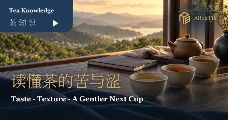 窗边三杯茶汤、陶壶与笔记本的暖色情境