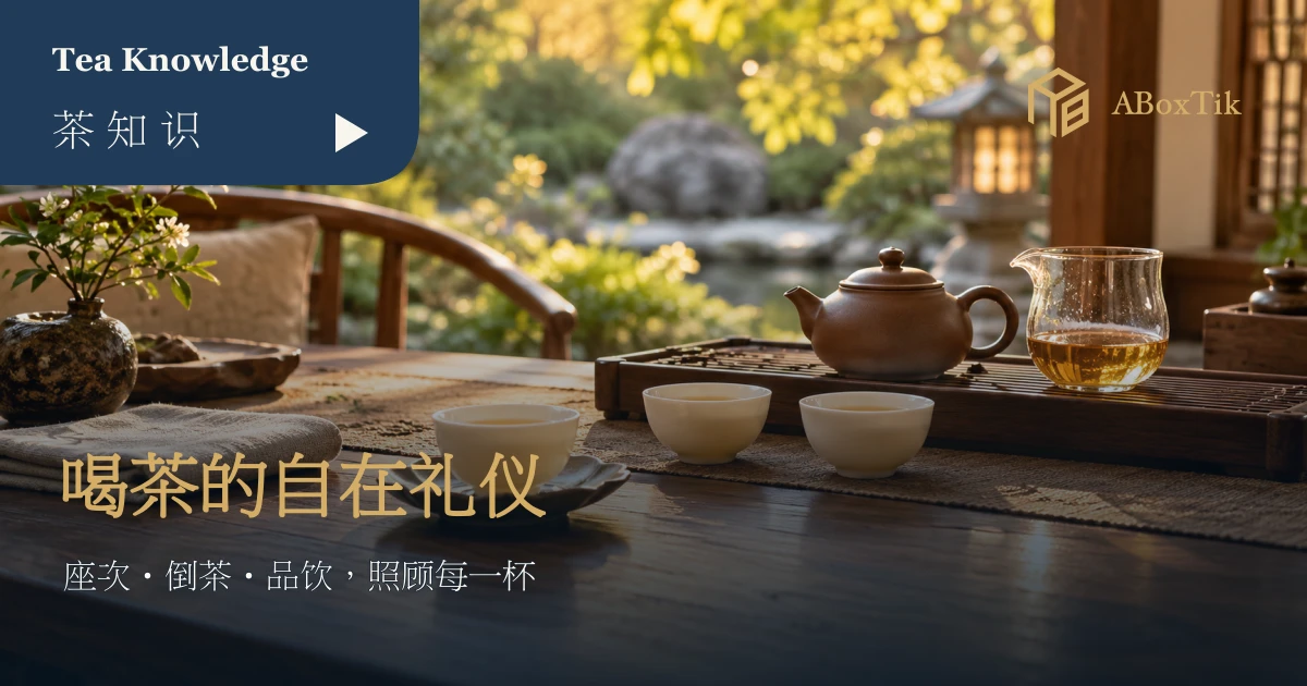 暖色庭园茶席上的陶壶、茶海与三只留出杯口空间的小茶杯