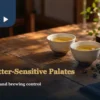 Two cups of golden tea on a wooden table