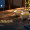 木桌上的兩杯金黃茶湯