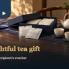 Tea gifts for elders setting with tea packets, cups and a blank brewing card