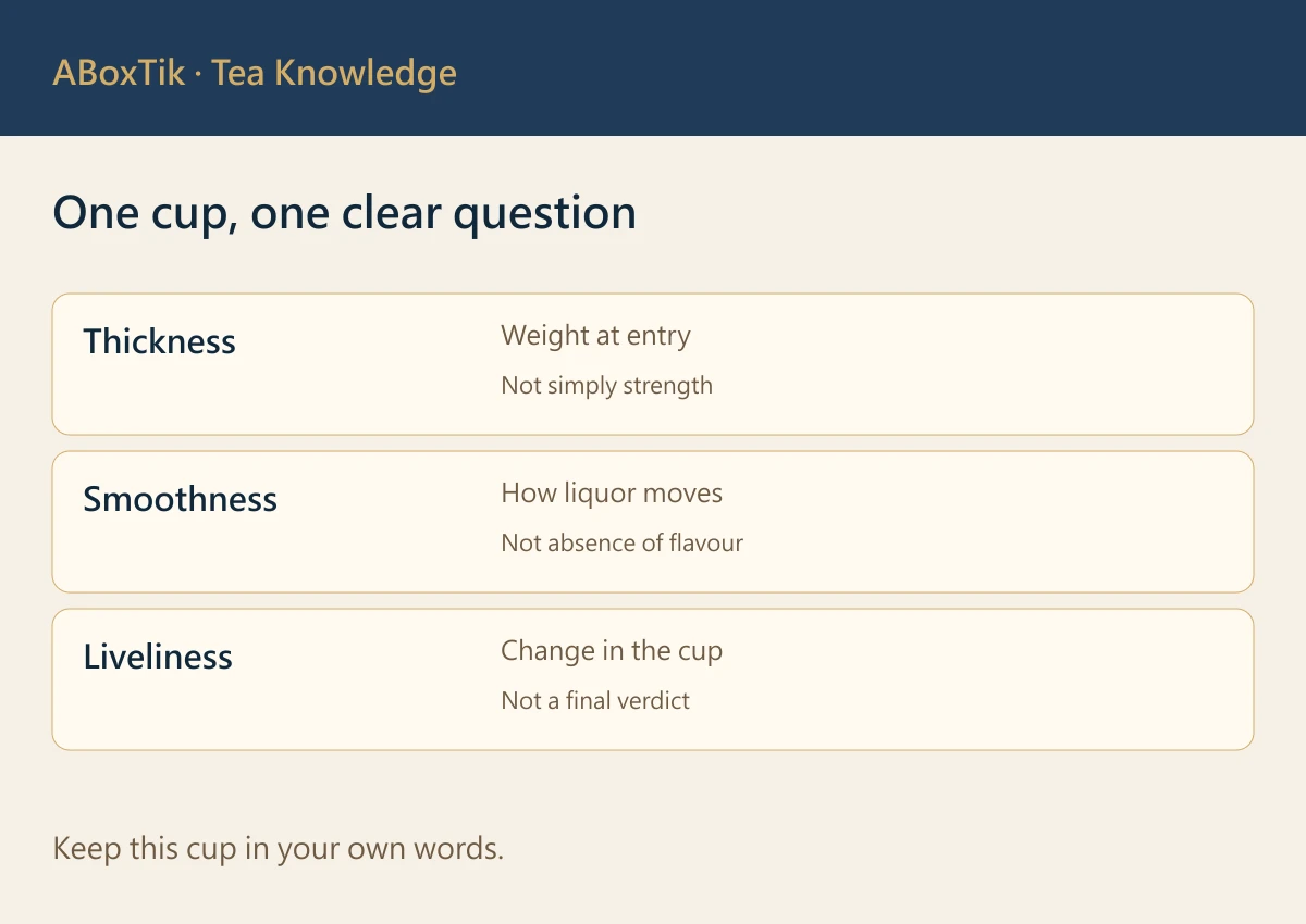 Tea texture tasting card for before, during and after a sip