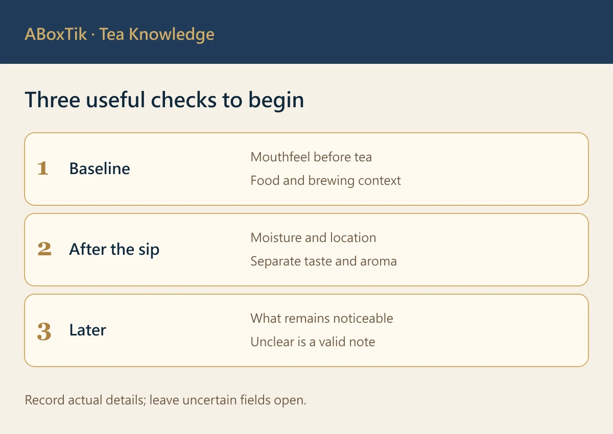 Tea Mouthwatering: How to Observe Changes in Your Cup - ABoxTik 一盒精品 2 Tea mouthwatering checklist for a baseline, the sip and later observations