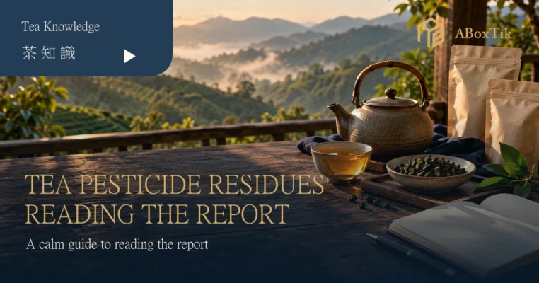 Tea pesticide residue testing information setting with a tea table, sample bags and notebook