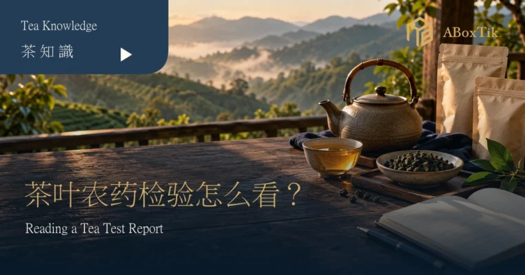茶叶农药残留检测信息查阅情境：茶席、样品袋与笔记本