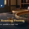 Tea roasting process setting with dry rolled leaves in bamboo trays and amber tea