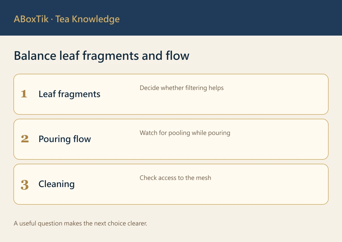 Should You Use a Tea Strainer? Leaves, Flow and Clarity - ABoxTik 一盒精品 2 Balance leaf fragments and flow: Leaf fragments, Pouring flow, Cleaning