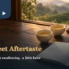 Tea sweet aftertaste setting with amber tea, teapot and a blank tasting notebook