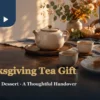 A warm autumn tea setting with pumpkin pie and apple pie on a wooden table