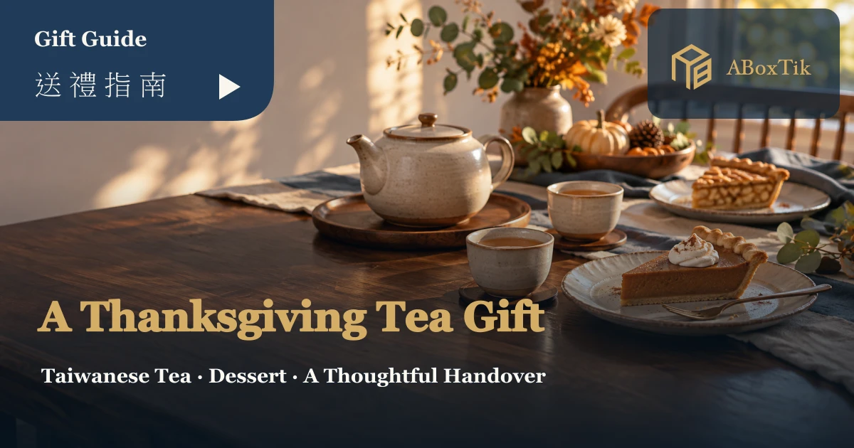 A warm autumn tea setting with pumpkin pie and apple pie on a wooden table