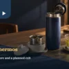 Thermos beside a removed tea basket and cup of tea