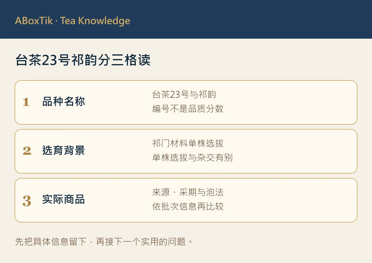 台茶23号祁韵资料卡：品种名称、祁门单株选拔与红茶用途分栏