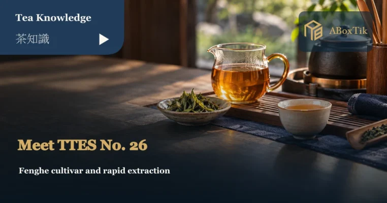 A glass tea pitcher, golden tea and a small dish of leaves