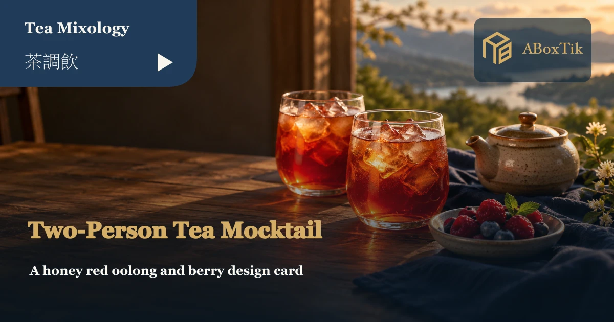 Two berry tea drinks, berries and a ceramic teapot