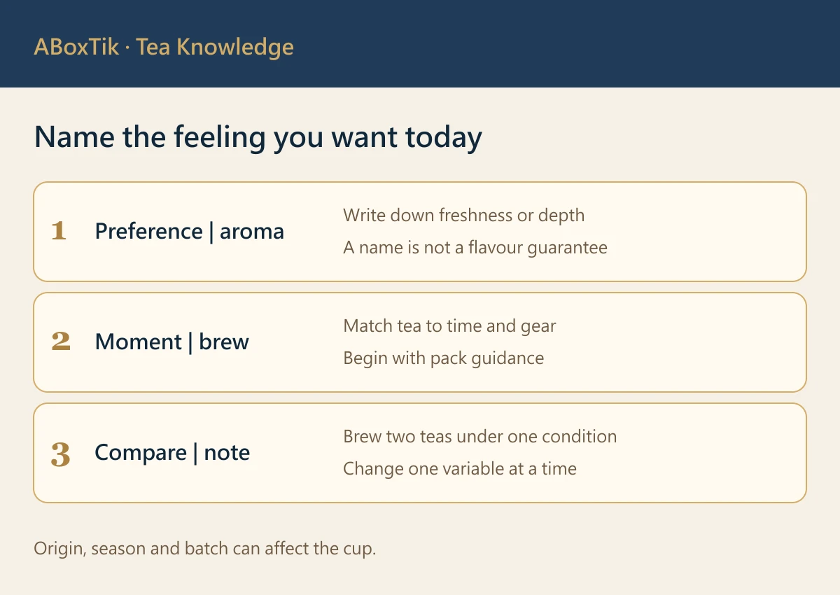 Winter-Picked Four Seasons tea comparison checklist for preferences, brewing and notes