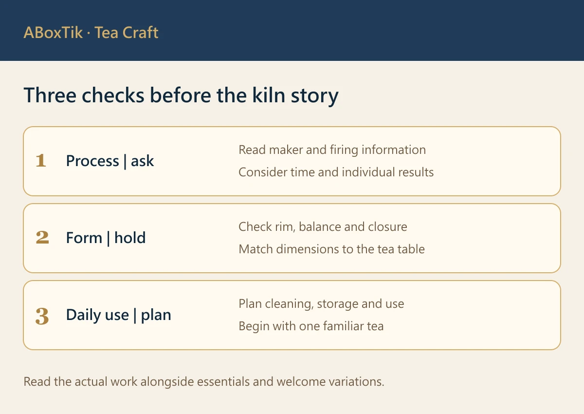 Wood-fired teaware checklist for process, form and everyday care