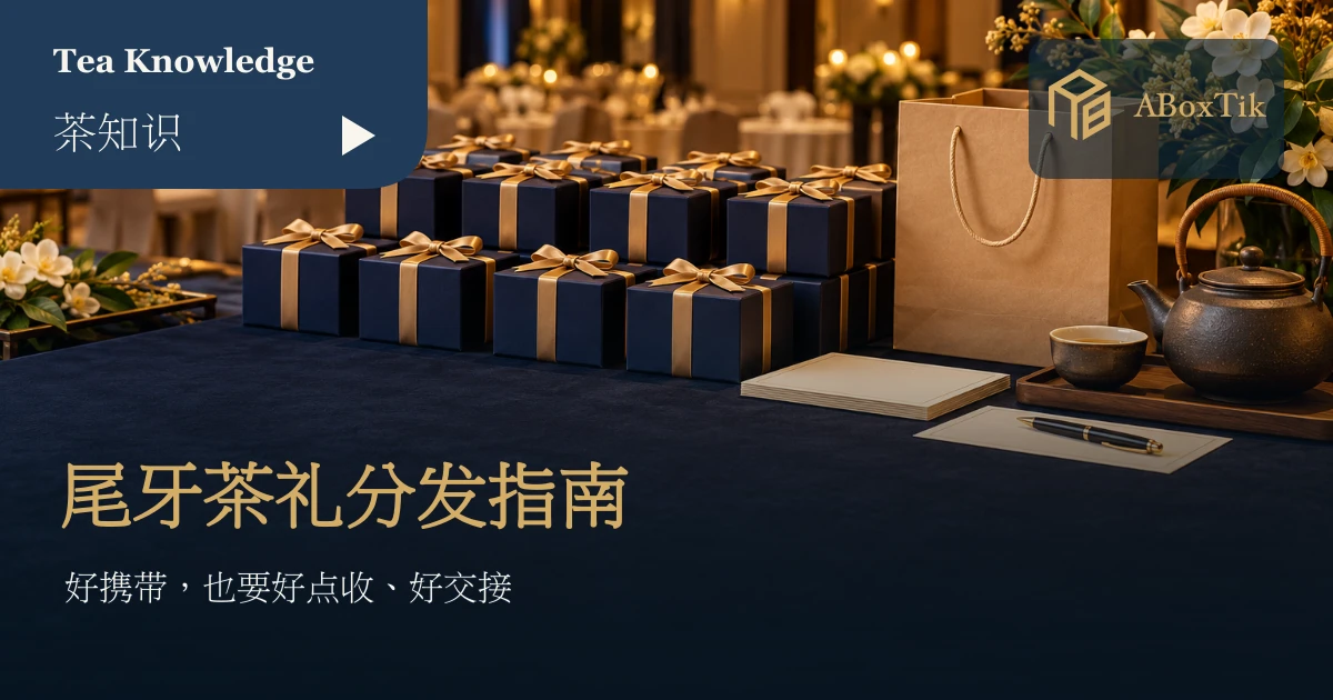 尾牙茶礼盒、提袋与空白点收卡放在年会接待桌