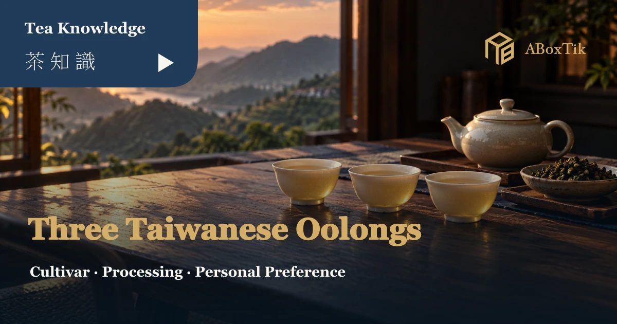Three cups of pale golden tea beside a ceramic teapot and dry leaves in warm sunset light