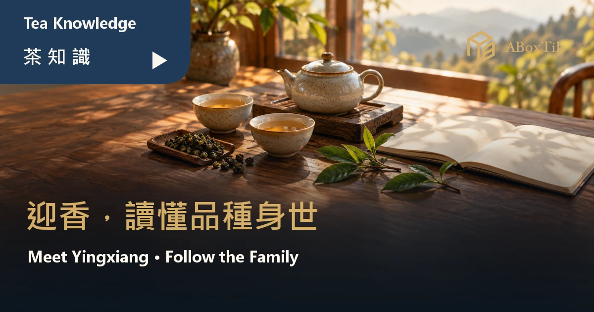 暖色茶席上兩杯烏龍茶、茶壺、茶葉枝與空白筆記本